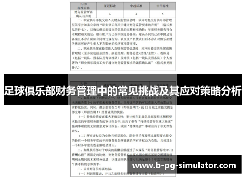 足球俱乐部财务管理中的常见挑战及其应对策略分析 足球俱乐部财务管理中的常见挑战及其应对策略分析